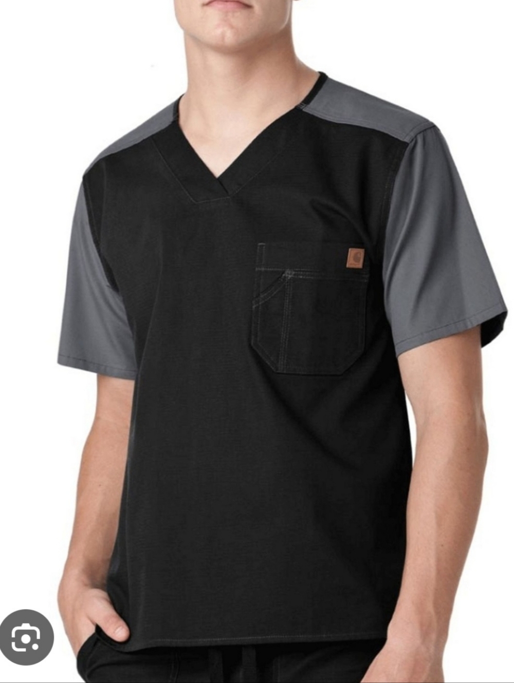 Carhartt Mens Ripstop Utility Scrub Top Black & Gray Two Tone Colorblock Large
